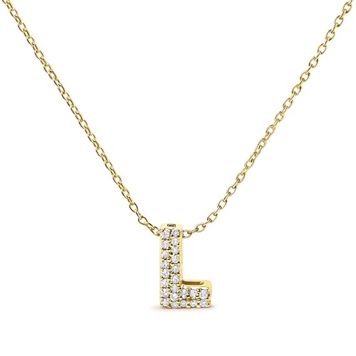 10K Yellow Gold Diamond Accent "L" Initial Bubble Pendant Necklace