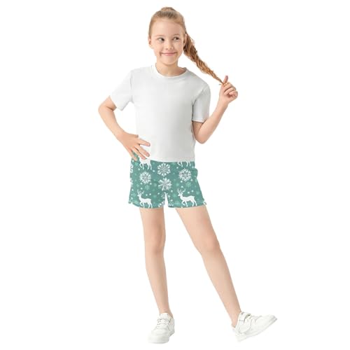 Girls Lounge Shorts Christmas White Deer Snowflakes Print Cute Athletic Pajama Shorts for Kids Teens, X-Small2