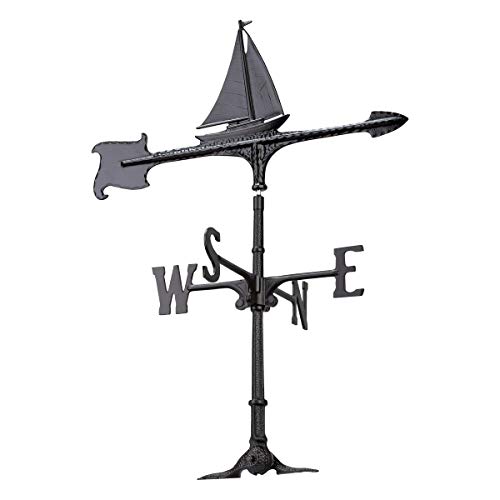 BLACK FOREST DECOR Black Sailboat Accent Weathervane - 30 Inch, Aluminum, 23.5
