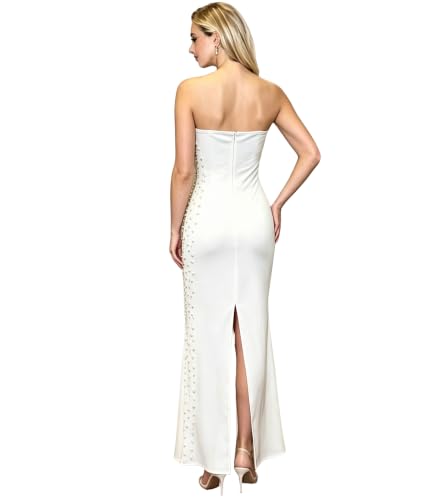 Image of PORRCEY Women's Sexy Rhinestone Lace Sheer Mesh Formal Evening Dress