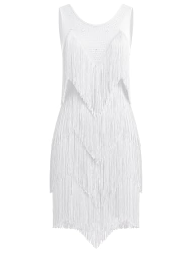 EFOGEP Damen Quaste Latin Dance Kleid Vintage 1920s Ärmellos Sexy Cocktail Party Fransen Flapper Fancy Kleider Mini Tango Samba Cha Cha Clubwear...