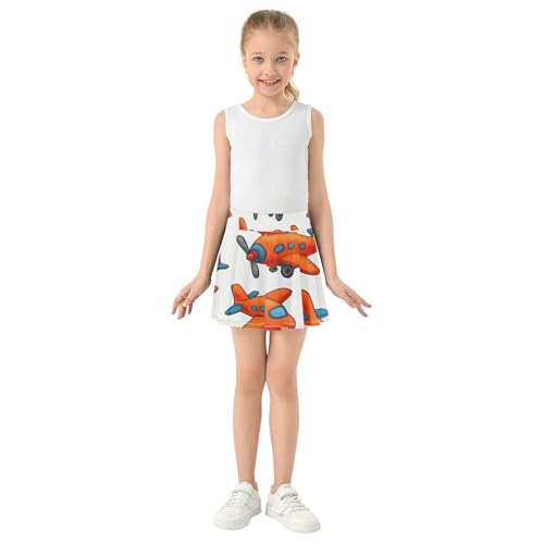 Girls Skorts Athletic Shorts Skirts with Shorts Kid Teen Teen Cheer Cute Cartoon Orange Airplanes 3t3