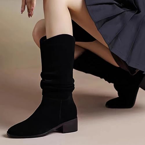 Bottes plissées en PU à talons bas idéales pour vos sorties - 5