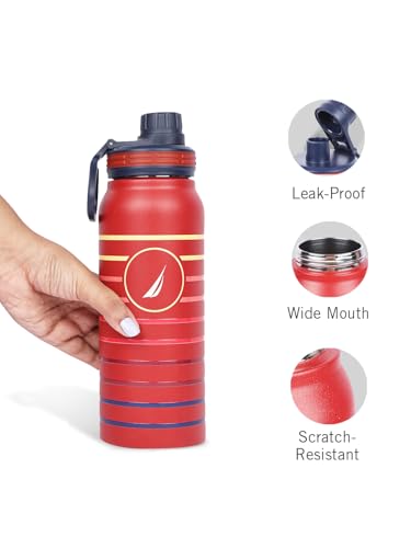 Image of NAUTICA Premium Leak-Proof Insulated Water Bottle - 1pc (Fender)| 750ml | Stainless Steel Flask with 24 Hours Temperature Retention | Ideal for Travel, Gym, Office Use Austin Printed-Red /Yellow