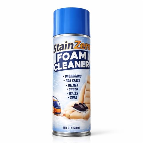 Image of StainZero Foaming Interior Cleaner 500ml | Powerful Foam Formula for Car Dashboard, Seats, Helmet, Shoes, Walls. Upholstery, Fabric, Vinyl, Plastic & Leather | Removes Dirt, Dust & Stains