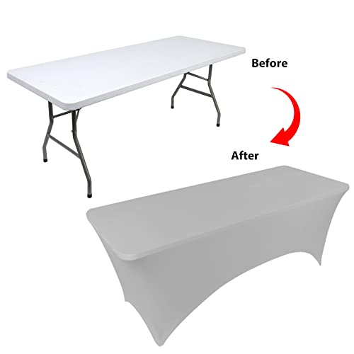 Bddc Fitted Table Covers For 6 Foot Tables, Spandex Table Covers 6Ft, Sliver Gray Table Clothes For 6 Foot Rectangle Tables, Tablecloths For Parties, Banquet, And Festival (2 Pcs) #TOP2