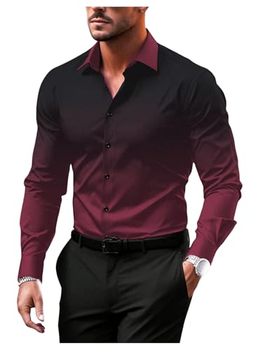 Men's Ombre Dress Shirts Casual Long Sleeve Button Down Business Shirt