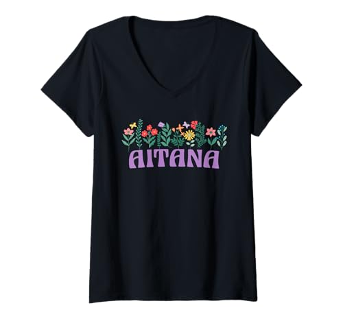 Mujer Wildflower Floral Aitana Nombre Día de la Madre Mujeres Camiseta Cuello V