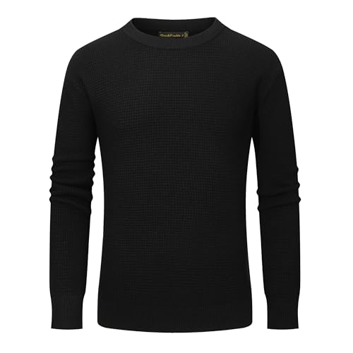 Ross&Freckle Mens Pullover Sweater Men's Crewneck Sweater Soft Casual Sweaters for Men Classic Pullover Sweaters with Ribbing Edge Black