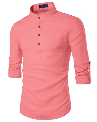 Image of Zombom Men's Cotton Blend Solid Casual Regular Fit Mandarin /Chinese Collor Short Full Sleeve Kurta for Men