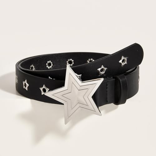 Star Buckle Steel Waist Belt Punk Style Willow Nail Star Porous Not Wide Leather for Youth Young Girls3