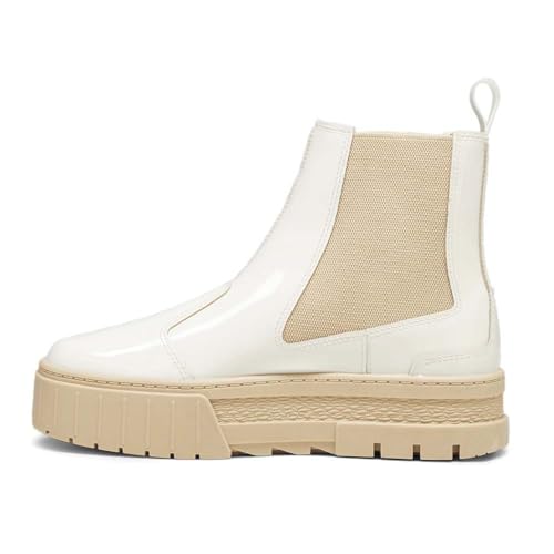 Image of PUMA Womens Mayze Round Toe Platform Chelsea Casual Boots Ankle Low Heel 1-2 inch - Beige, White - Size 10 M