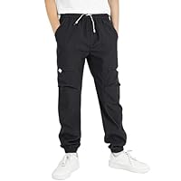 YoungSoul Boys Waterproof Cargo Trousers Elasticated Waist Kids School Trousers Hiking Outdoor Joggers Black 14-16 Years