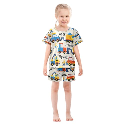 senya Short Sleeve Pajamas Sets Summer Cotton Sleepwear Construction Vehicle Pattern3