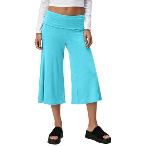 Pantalon court taille haute jambes larges unie coupe ample athlétique WWricotta