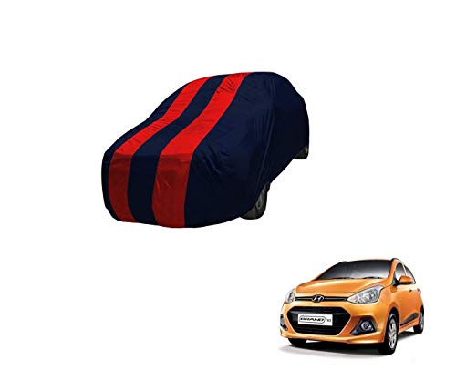 Image of Auto Hub Car Cover Compatible with Hyundai Grand i10 with Mirror Pocket,Triple Stitched, Weather Proof, Grand i10 Car Cover- Navy-Red