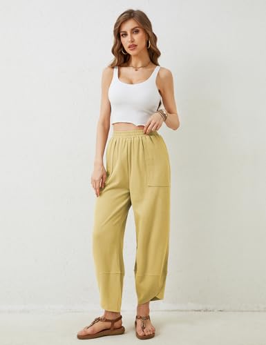 Image of Himosyber Women Cotton Pants Wide Leg Pants Casual Loose Baggy Elastic Waist Beach Palazzo Harem Pants