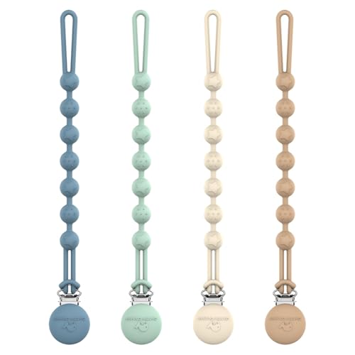 Cuddle Campus Silicone Pacifier Clip Holder with One Piece Design Soft Flexible Binky Clips with Texture for Baby Boy and Girl Pack of 4 (6m+)