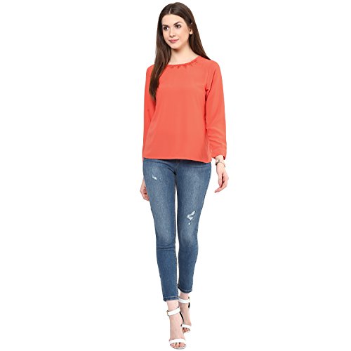 Image of RARE Coral Orange Georgette Top with Embellished Detail (EP1601)