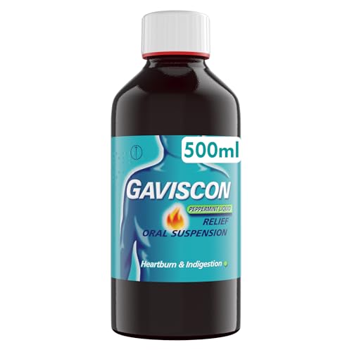 Gaviscon Original Peppermint Liquid 500ml - Heartburn & Acid Reflux Relief Fast-Acting Formula Protective Barrier Long-Lasting Comfort Suitable for Pregnancy Antacids Digestion and Nausea