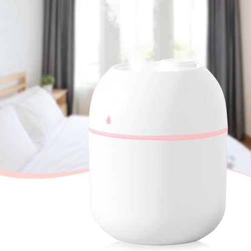 Image of Mini Water Humidifier, Rexez 220 ml Small Portable USB Powered Cooler Mist Air Desktop Diffuser with Soft Night Light for Car Bedroom Office (White)