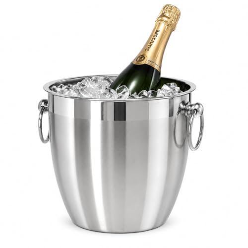 OGGI Stainless Steel Champagne Bucket 4 Liter (4.25 Qt), Large Champagne Bucket with Handles for Parties & Celebrations, Sparkling Wine Ice Bucket for Indoor & Outdoor Entertaining