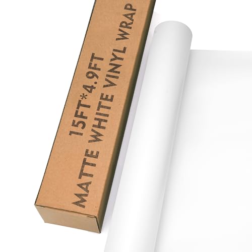 Image of 15ft x 4.9ft Matte White Car Vinyl Wrap, Car Wrap Vinyl Roll for Cars Body Protection, Scratch Resistance with Air Release Technology (Matte White)