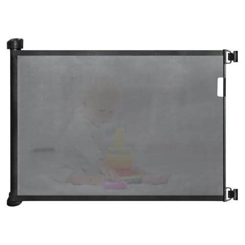 Babepai Retractable Baby Gates for Stairs, Dog Gates for Doorways, Mesh Baby Gate Extends to 72" Wide 34" Tall, Pet Gate Indoor Use for Hallways, Porch, Patio, Outdoor - Black Cover