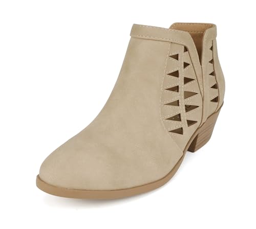 Image of Soda CHANCE Womens Perforated Cut Out Stacked Block Heel Ankle Booties (Wide Fit Available)