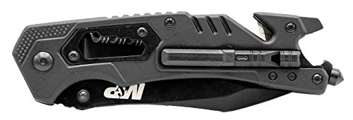 Smith & Wesson M&P 8.5in High Carbon S.S. Spring Assisted Folding Knife with 3.5in Serrated Drop Point Blade and Rubber Handle for Outdoor Survival and EDC