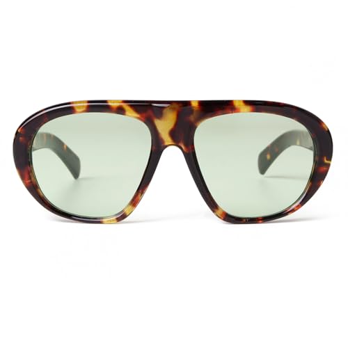 Image of Laurinny Trendy Pilot Sunglasses for Women Men Retro Chic Oversized Flat Top Sun Glasses(Tortoise/Green)