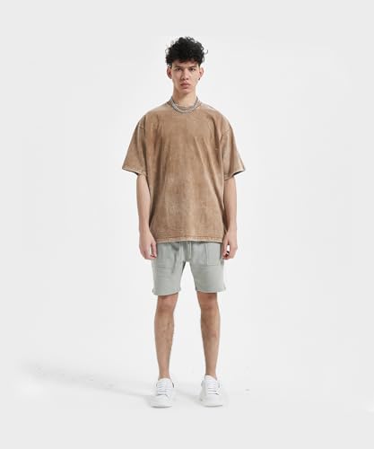 Buy XFLAME Oversize Acid Wash T-Shirt, Men's Clothing (XL, Brown