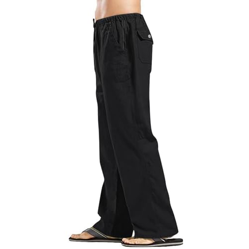 Mens Pajama Pants Casual Linen Yoga Summer Travel Beach Elastic Drawstring Waist Pajama Pant Baggy
