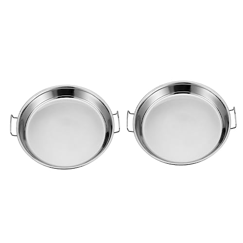 HOLIDYOYO 2 Piezas de acero inoxidable redondo caldera doble caliente platos placa con asa bandejas de goteo a la parrilla Cacerola plato humeante de doble asa sartén de acero