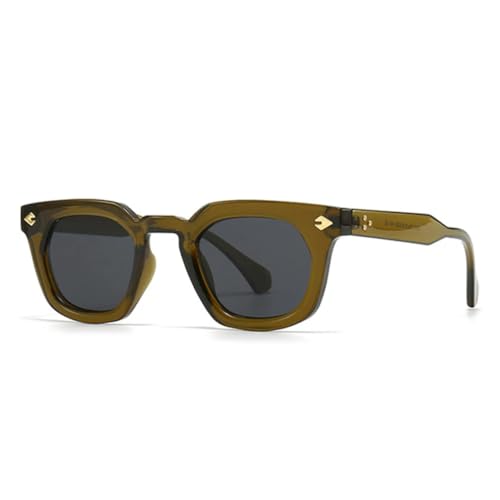 Lunettes de soleil à rivets pour femmes et hommes avec verres UV400 dégradés vert olive et gris