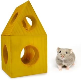 Hamster Hideout House Toys-Small Animal Pet Hideout Wooden Cheese Tunnels Rat Nest and Playground Accessories Chews for Dwarf Hamsters 2 Packs