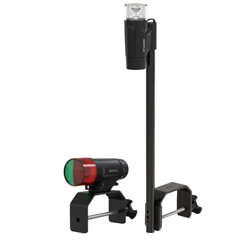 SEAFLO 01 Series LED Portable Navigation Light Kit - Battery Powered (3 AAA) 2 NM Visibility Telescopic IP65 Waterproof Bi-Color Bow and Stern for Pontoon and Small Boat C-Clamp Mount