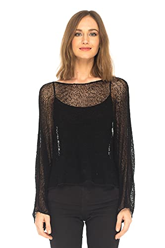 SHU-SHI Womens Sheer Blouse Top Knit Lightweight Shrug Sweater Poncho2
