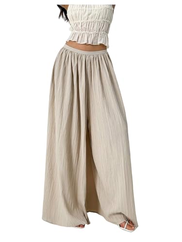SHENHE Women's Wide Leg Palazzo Pants High Waist Textured Flowy Pants Travel Vacation Trousers