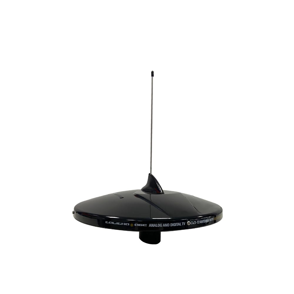 Glomex – Antenna TV/DAB "Talitha AGC DAB 20 Black" Ø25cm (Nero), Modello V9125AGCU/DAB20/BK – Amplificatore Automatico, Pinna Squalo, Kit Cavi, Stilo DAB, Per Barche – Stile Moderno Ottimizzato