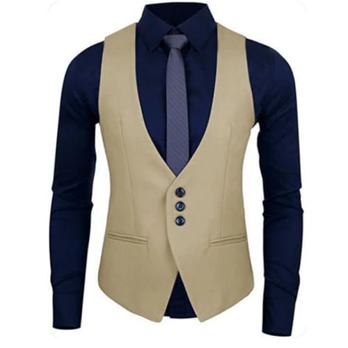 Men’S Solid Color Single Button Vest Single Breasted V-Neck Formal Business Waistcoat For Wedding Work 5
