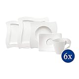 Modernes Tafelgeschirr in geschwungener Form als Begleiter vom Frühstück bis zum Abendessen für bis zu 6 Personen, Ideal als originelles Geschenk