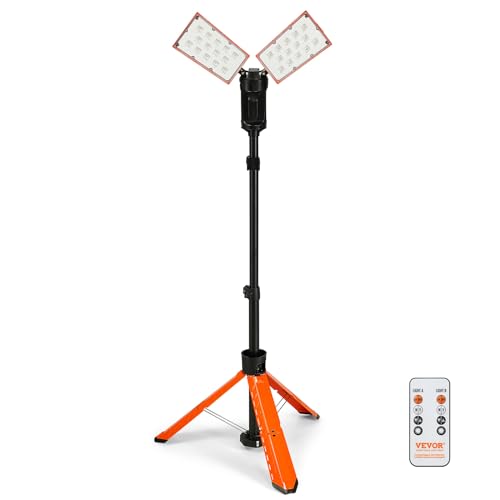 VEVOR Rechargeable Work Light with Stand, 2500lm Brightness & Temperature Adjustment, Wireless Remote Control, 10Ah Battery