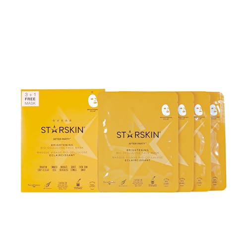 STARSKIN After Party, Mascarilla Facial de Bio-Celulosa con Vitamina C y Niacinamida, 4x40g, Mascarilla Coreana Iluminadora para Todo Tipo de Piel