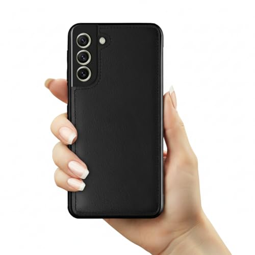 Image of Leather Case for Samsung Galaxy S21FE Premium Protective Stylish Slim Cover with Shockproof Raised Edges Black