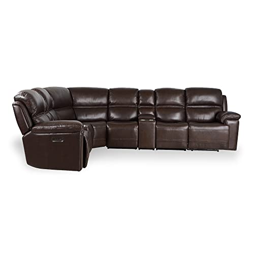 Sectional Sofa for Living Room Furniture Couches for Living Room Top Grain Leather Modular Power Sectional Sofa Adjustable Headrest Cross Stitching Sectional 4 Brown 253" L x 41.75" W x 42.5" H - Image 5
