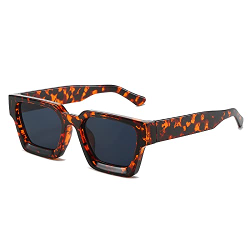Image of YAMEIZE 90s Sunglasses Retro Square with UV400 Protection Trendy Vintage Women Sunglasses Outdoor LeopardGrey