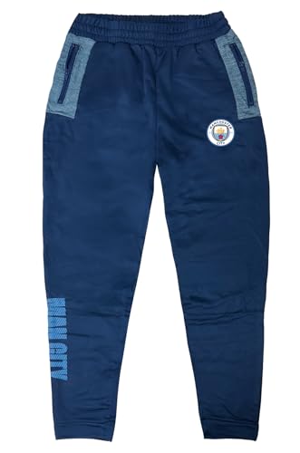 Icon Sports Boy's Manchester City Sweatpants with Zipper Pockets, Licensed Youth Man City Jogger Pants (YXL) Blue