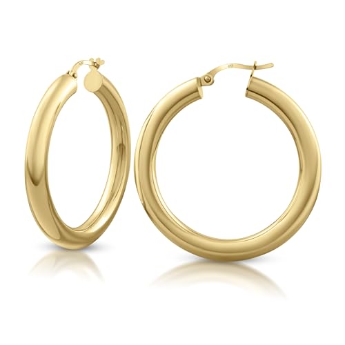 10k Solid Hoop Earrings, Classic Tube Hoops, Chunky Real Gold Hoops
