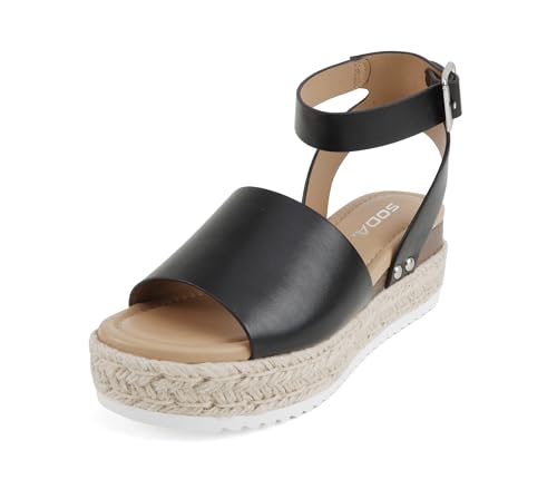 Image of Soda Topic Open Toe Buckle Ankle Strap Espadrilles Flatform Wedge Casual Sandal
